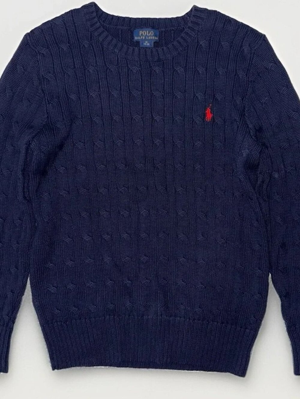 Polo Ralph Lauren Boys Sweater L 14-16 Navy Cable Knit Crewneck Preppy